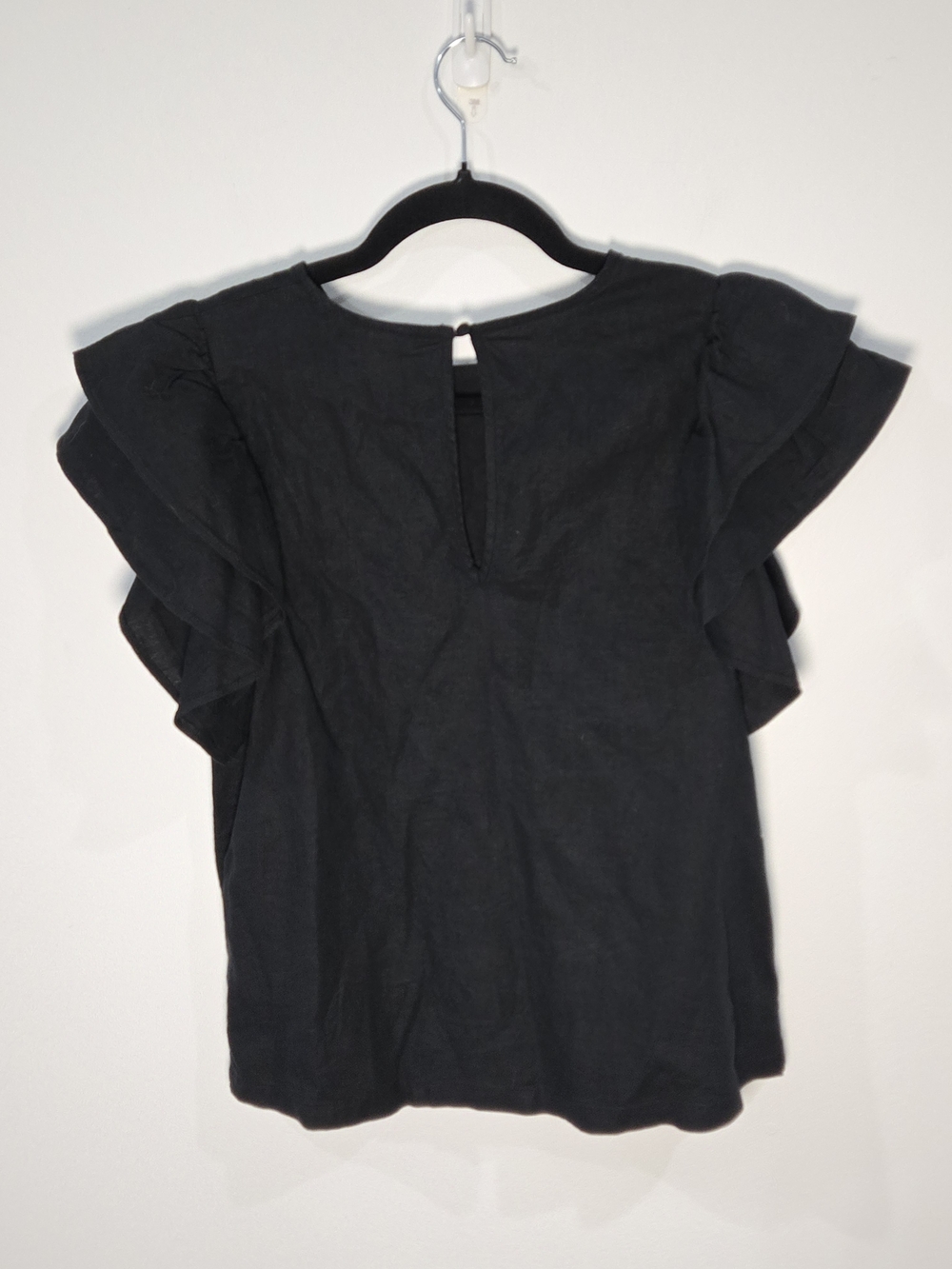 A New Day Sz small Black Ruffle Flutter Sleeve Blouse Top